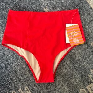 Red High-Waisted Bikini Bottom